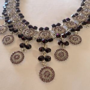 Beautiful detailed necklace costume jewelry with matching earrings burgundy